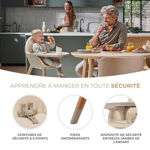 Kinderkraft Fini 2 Chaise Haute Bébé Évolutive, Beige