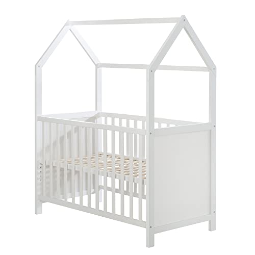 Roba Lit Bébé Cabane Évolutif 60x120cm, Blanc