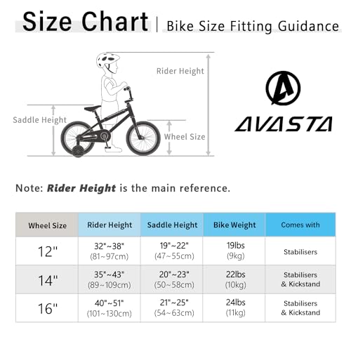 Avasta Vélo Enfant BMX 12 pouces avec Roues de support, Blanc