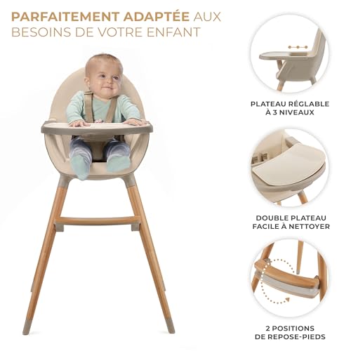 Kinderkraft Fini 2 Chaise Haute Bébé Évolutive, Beige