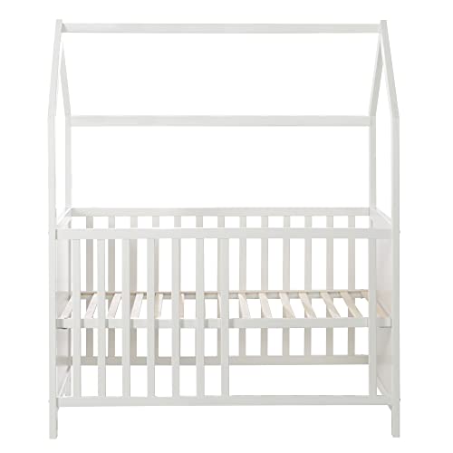 Roba Lit Bébé Cabane Évolutif 60x120cm, Blanc