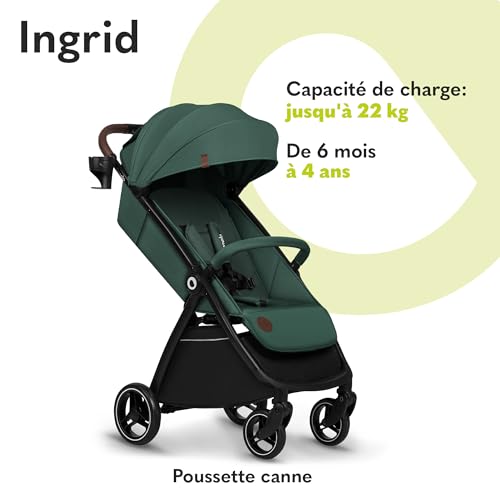 Lionelo Ingrid Poussette 22kg, roues pivotantes 360°, vert