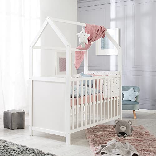 Roba Lit Bébé Cabane Évolutif 60x120cm, Blanc