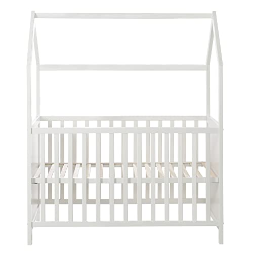 Roba Lit Bébé Cabane Évolutif 60x120cm, Blanc