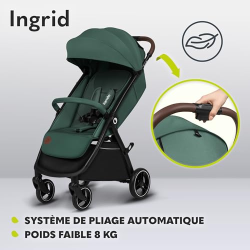 Lionelo Ingrid Poussette 22kg, roues pivotantes 360°, vert