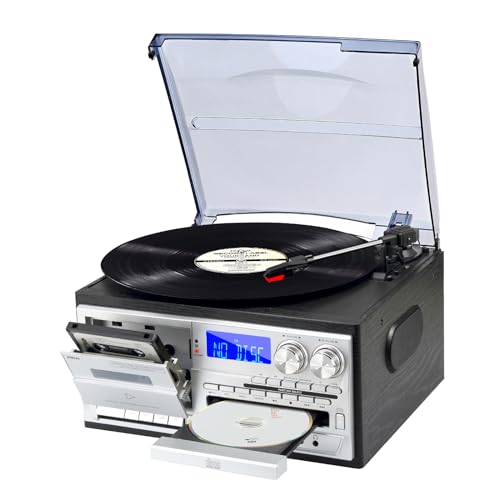 Ajorlai Platine vinyle 9-en-1 avec Bluetooth et CD