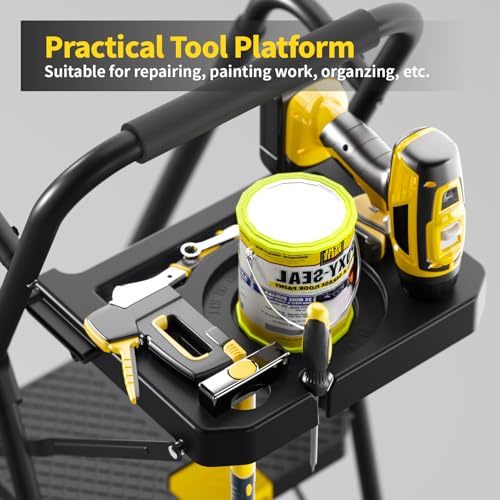 Kingrack Escabeau 5 Marches Pliable avec Plateau à Outils, Noir