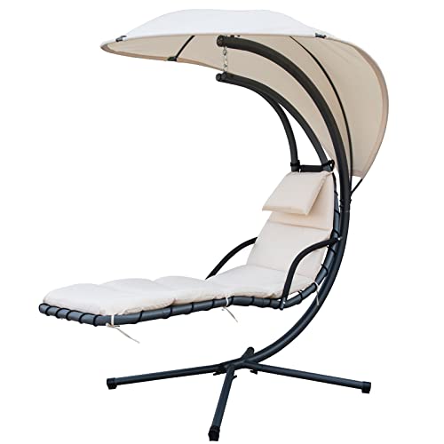 Gardenia Fauteuil Hamac Suspendu à Bascule avec Pare-soleil, Beige