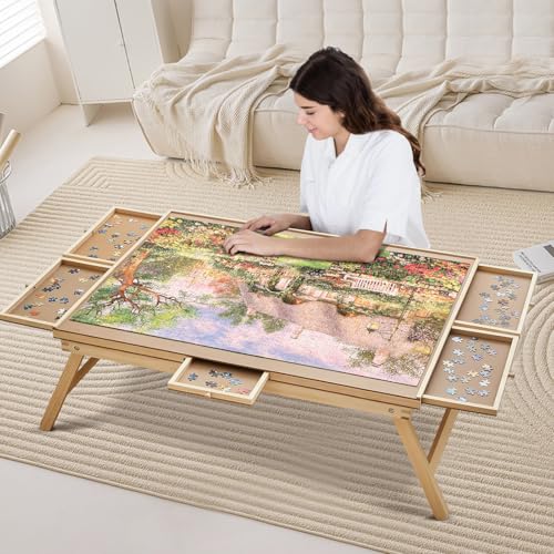 TALGIC Table de Puzzle avec 6 Tiroirs