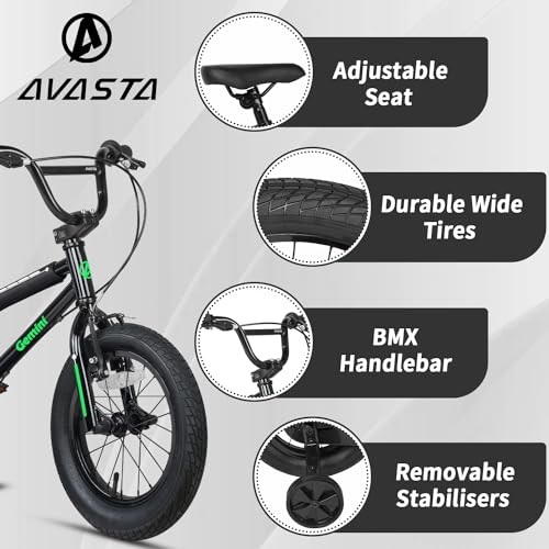 Avasta BMX 16 pouces pour enfant avec stabilisateurs, noir