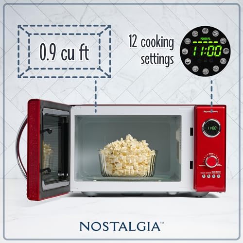 Nostalgia Four à Micro-ondes Rétro 800W, 25.4L, Rouge