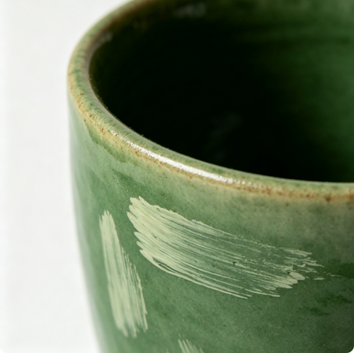 Casalune Handcrafted Forest Green Ridged Ceramic Mug, Hand-Painted Textured Coffee & Tea Cup