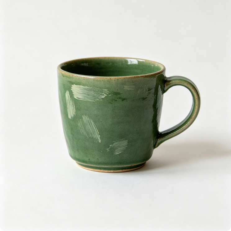 Casalune Handcrafted Forest Green Ridged Ceramic Mug, Hand-Painted Textured Coffee & Tea Cup