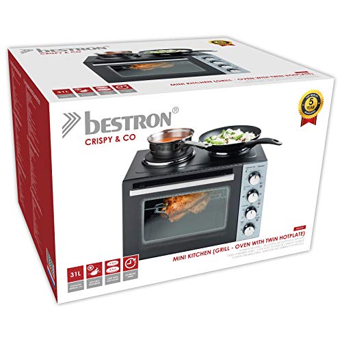 Bestron Cuisinière Grill Four avec Plaque Double 3200W, Noir